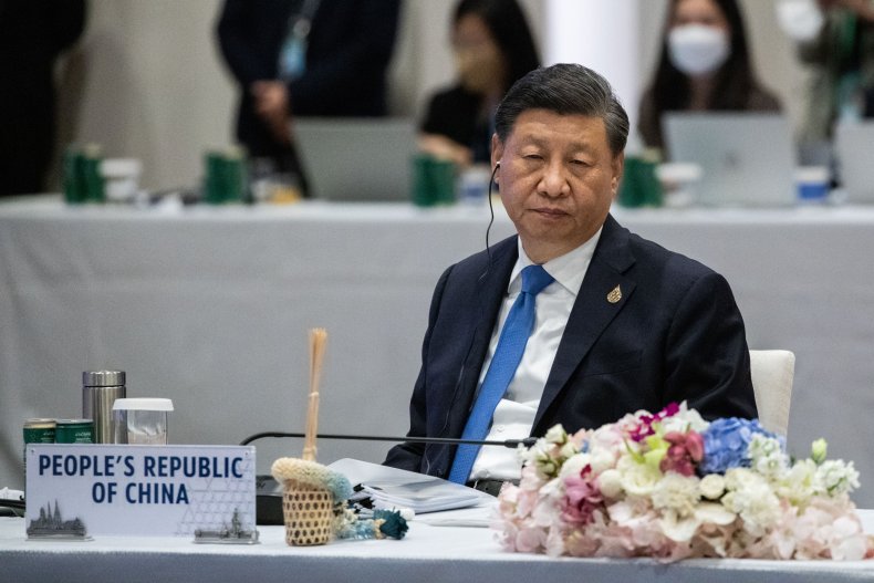 President Xi Jinping of China sits in