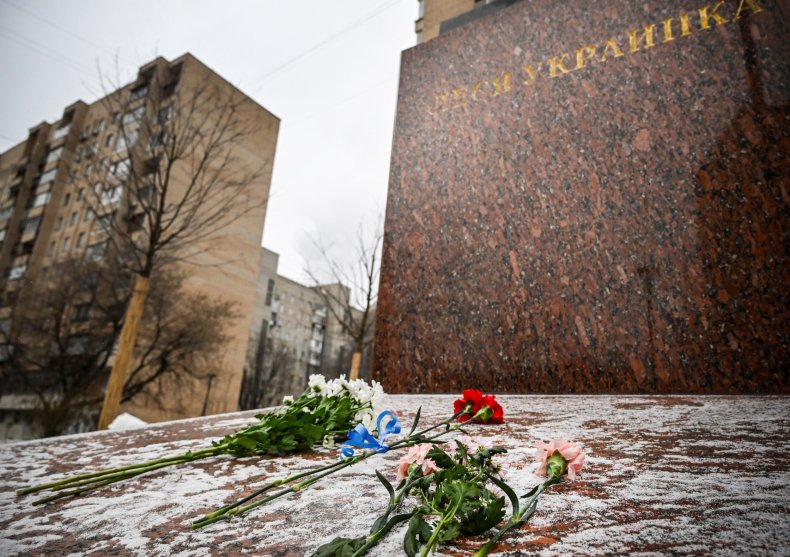 Flowers at the Lesya Ukrainka monument