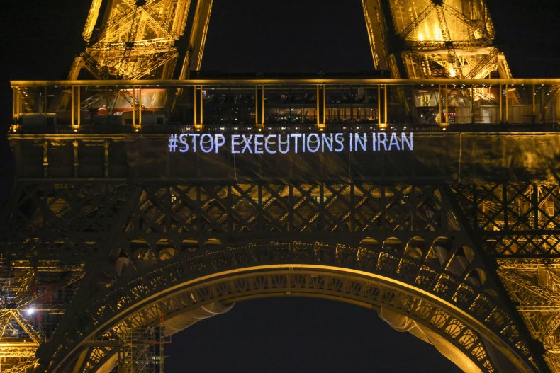  A message saying "Stop executions in Iran" 