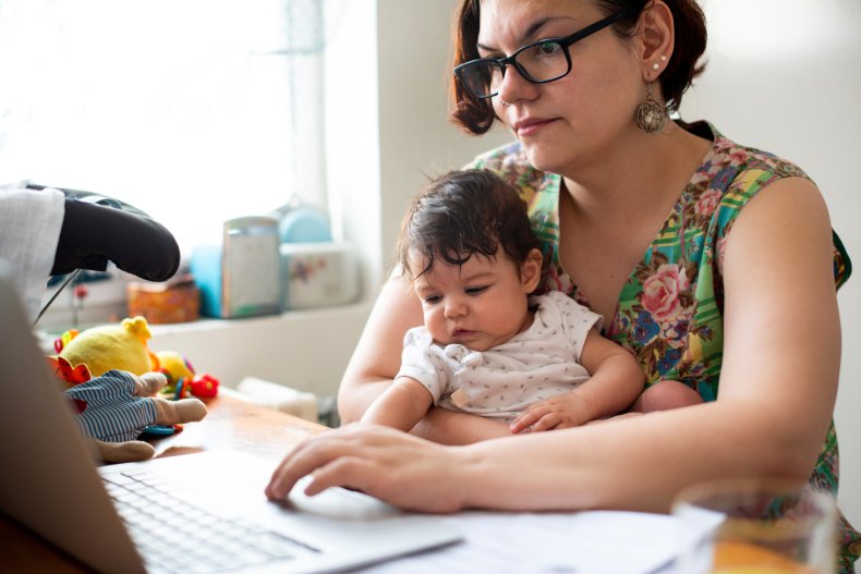 Woman working with baby