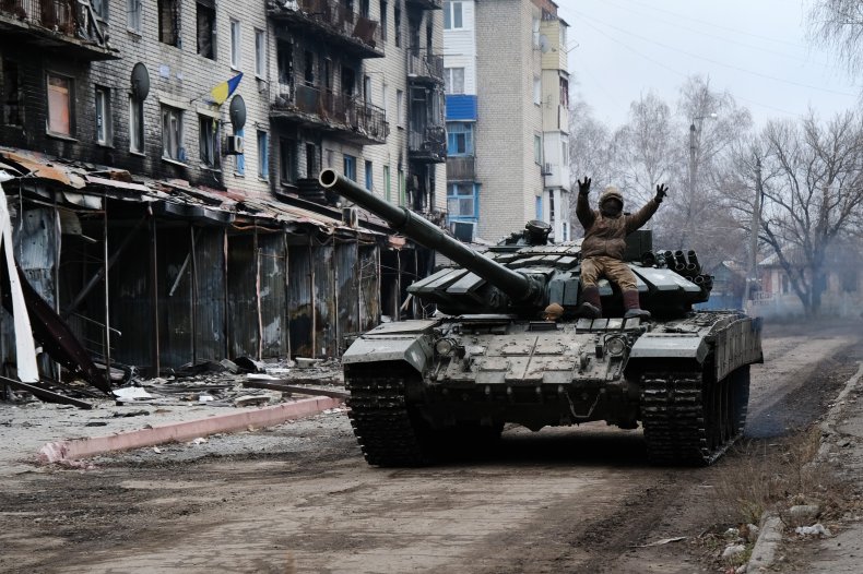 Ukraine tank crew in Siversk Donetsk Donbas