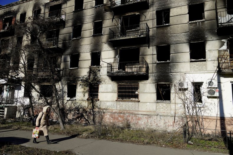 Woman walks in Ukraine's eastern Lugansk region