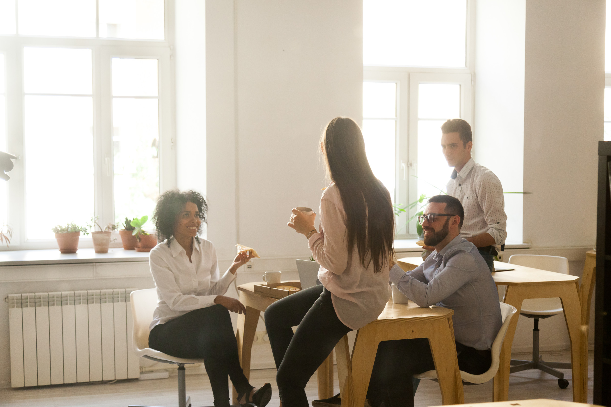 Workers in a break room