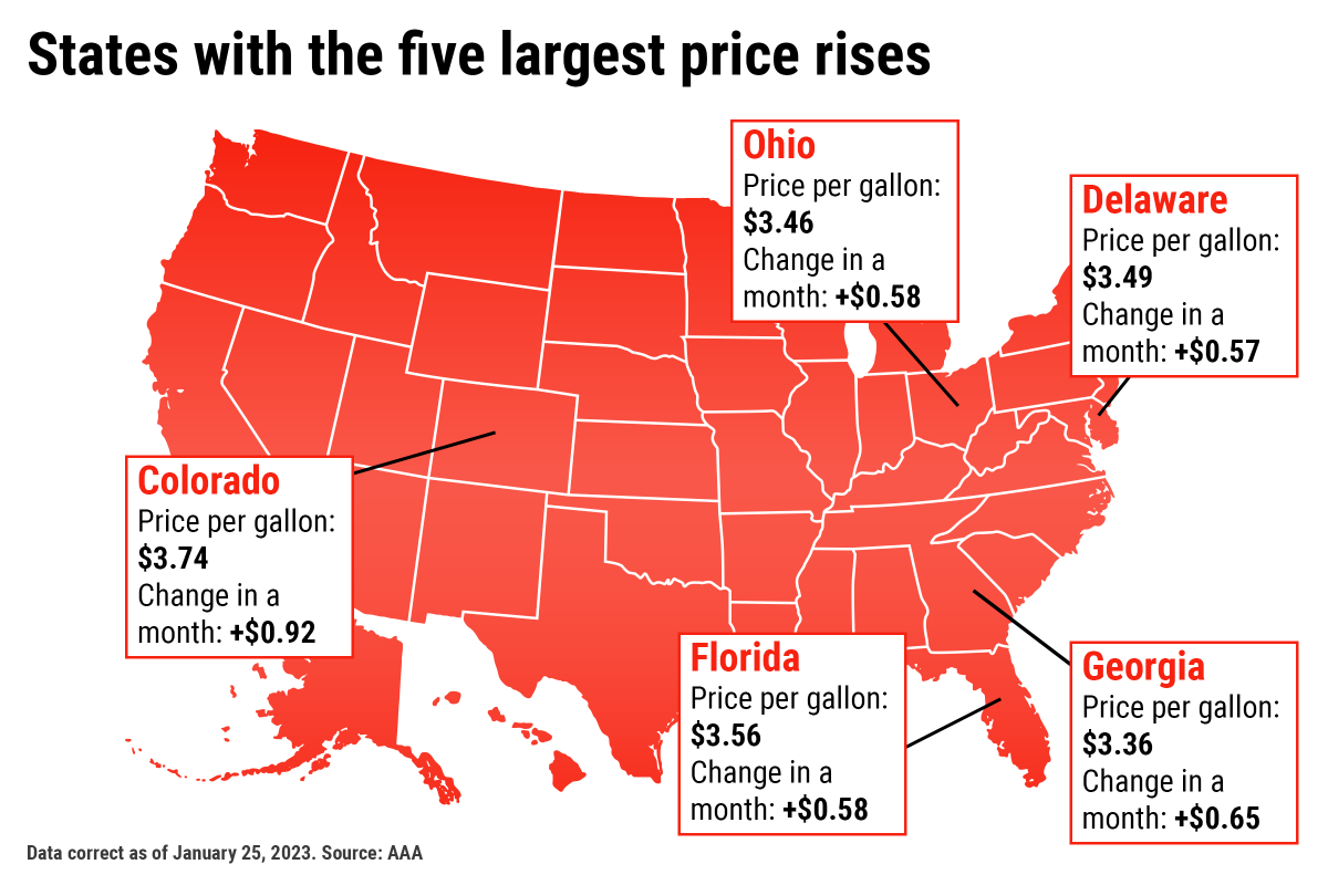 States with five largest price rises 2023