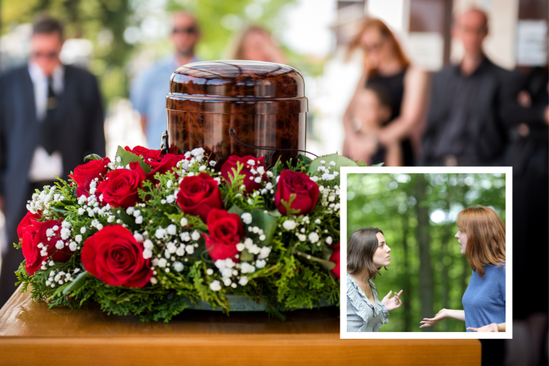 Funeral and women argue
