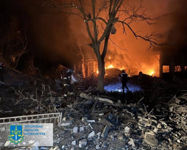 Fire after missile hits Zaporizhzhia