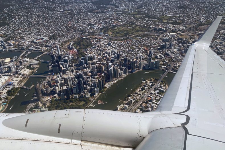 Qantas flight over Brisbane