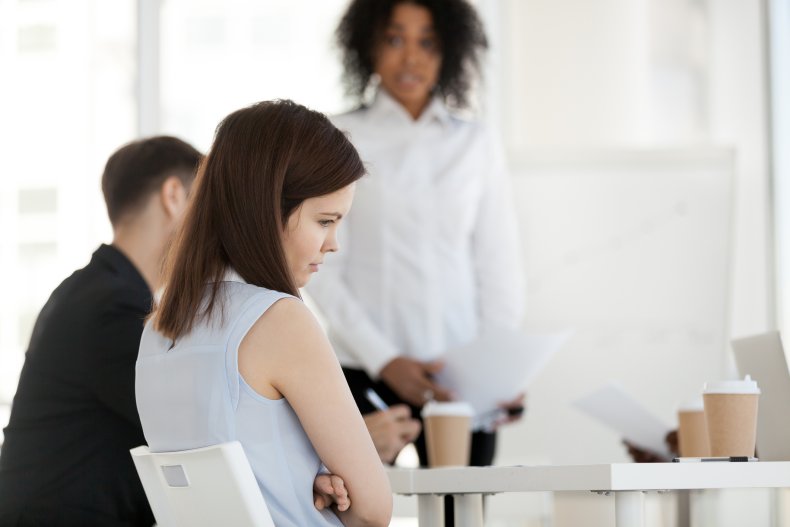 Upset office worker turned away from colleagues