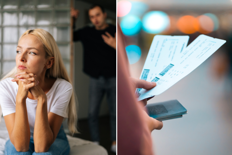 Couple argue over plane tickets
