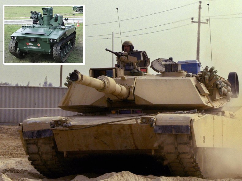 Abrams Tank and  Russian  "Marker" combat robot