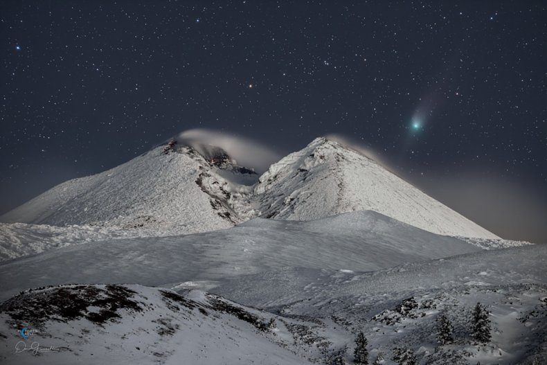 Comet ZTF Over Mount Etna