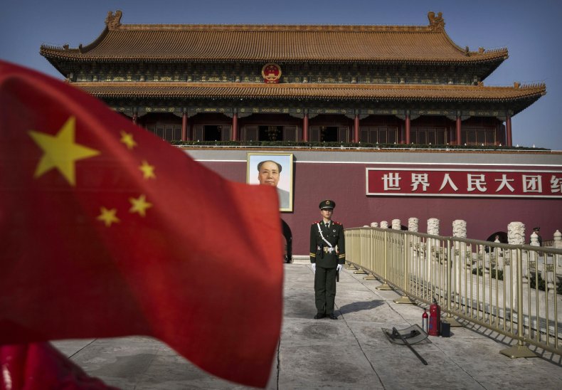 Chinese soldier stands guard in Beijing 