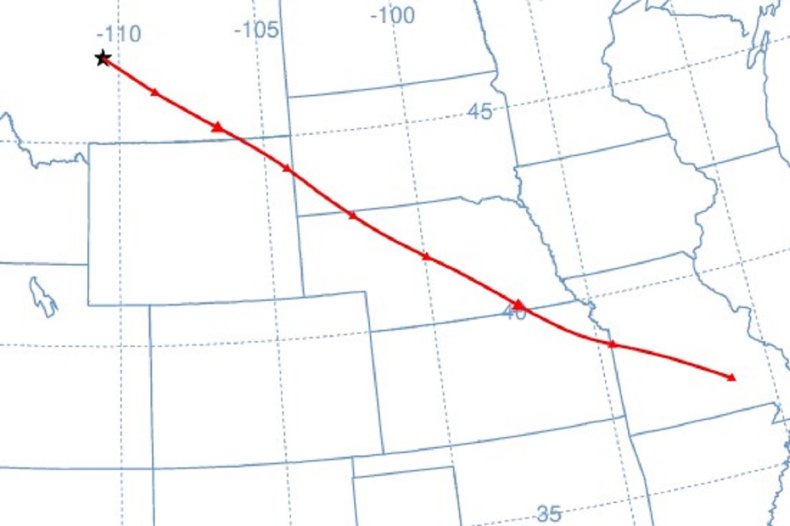 NOAA modelling predicted spy balloon path