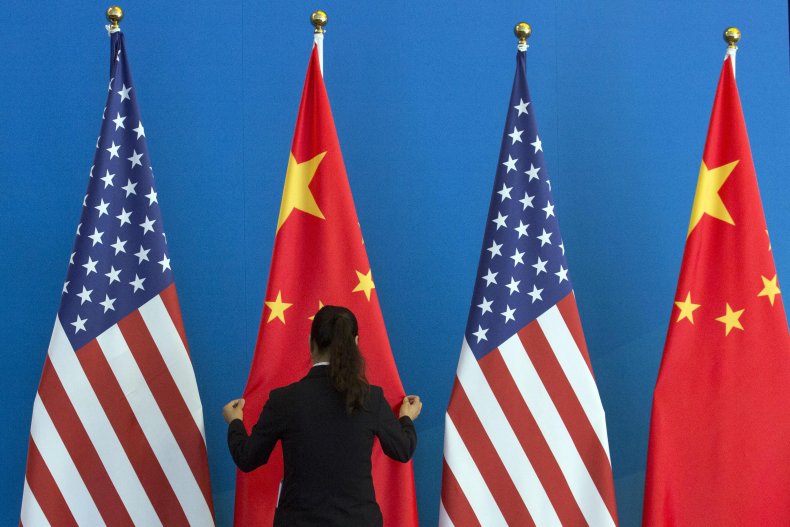 U.S. and Chinese Flags in Beijing