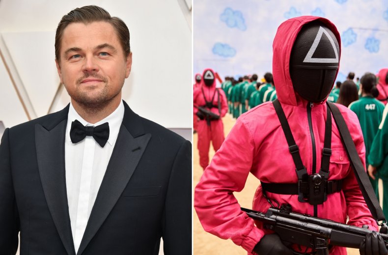 Leonardo DiCaprio and "Squid Game" characters.