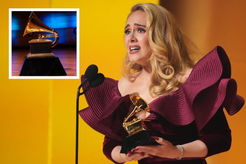 Adele accepts award at the Grammys