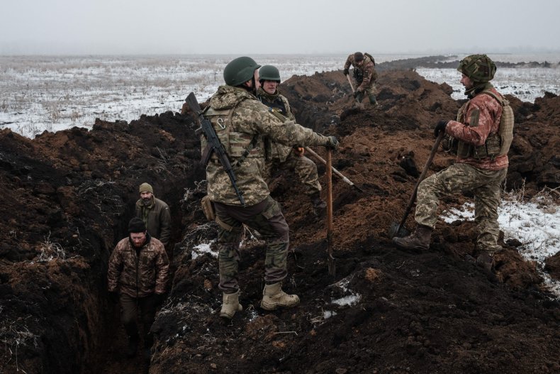 Ukrainian servicemen rest near Bakhmut
