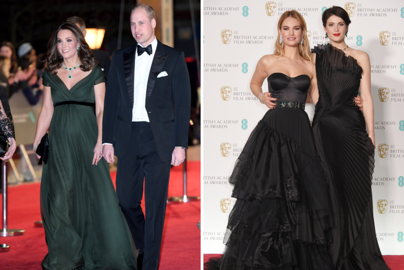 Kate Middleton and Lily James BAFTA 2018