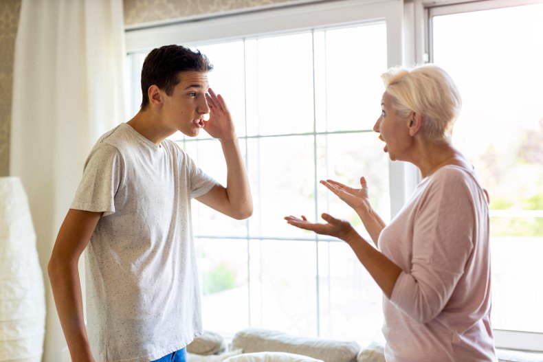A mother and teenage son arguing