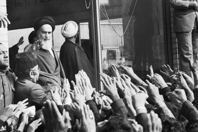 Iran, Supreme, Leader, Ayatollah, Khomeini, with, supporters