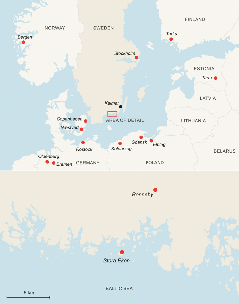 Map showing location of the Gribshunden shipwreck