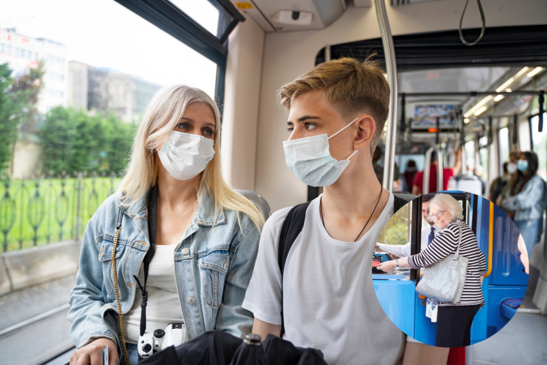 Mother and son on bus