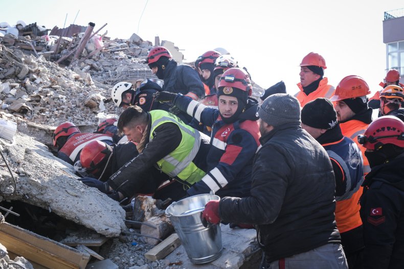 Turkey, rescue, workers, in, earthquake, rubble
