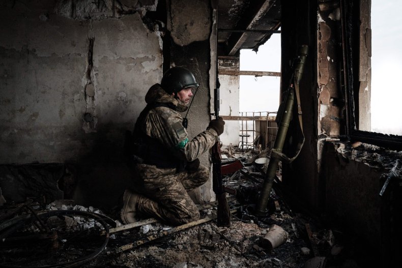 Ukraine soldier in Bakhmut position Donetsk Donbas