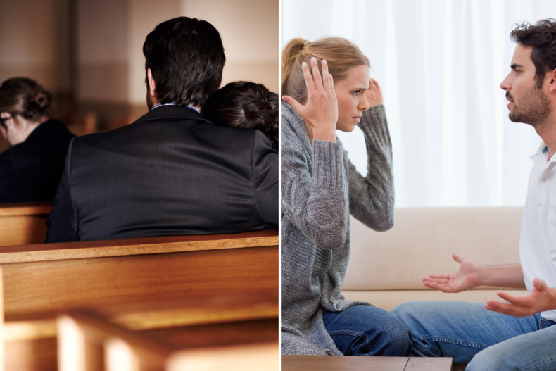 Funeral and couple argue