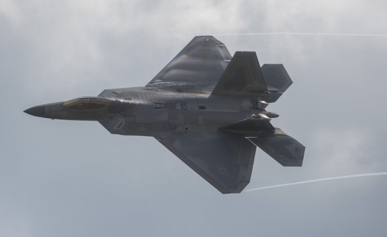 An F-22 Raptor does a fly-by 