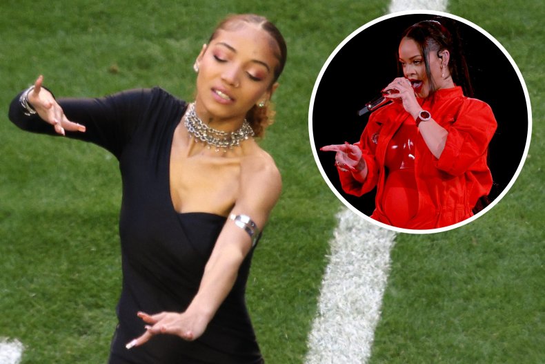 Justina Miles alongside Rihanna at Super Bowl