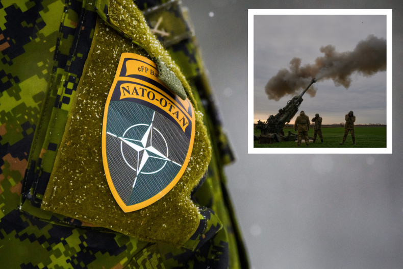 NATO Logo on uniform and Ukraine artillery