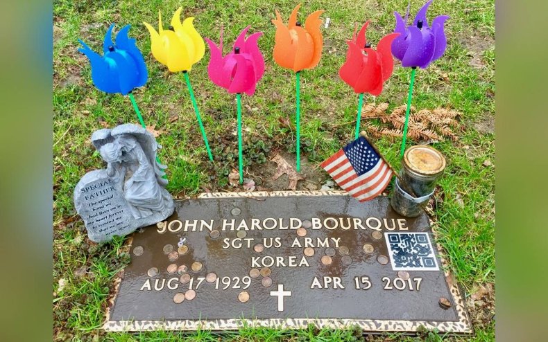 John Harold Bourque's grave with QR code