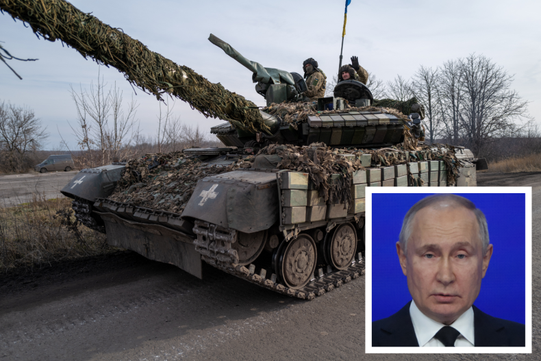 Ukraine tank and Vladimir Putin 