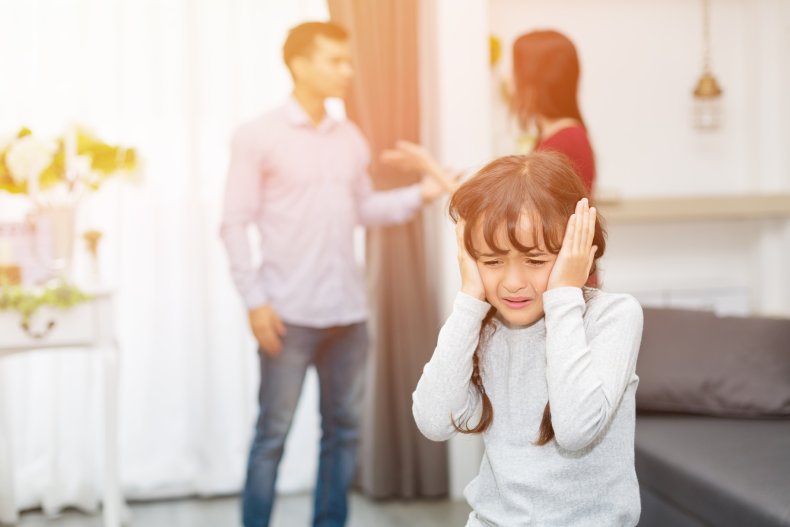 Parents arguing in front of distressed child