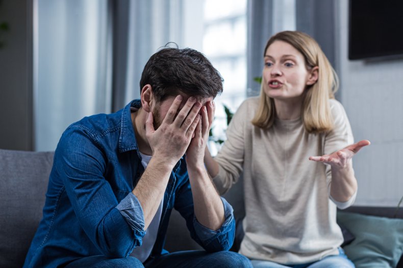 Angry woman yelling at her husband