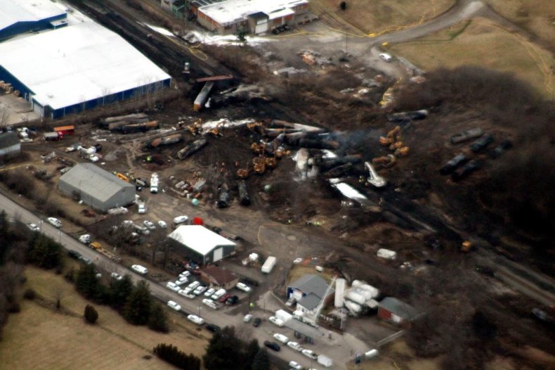 Ohio train derailment crash site