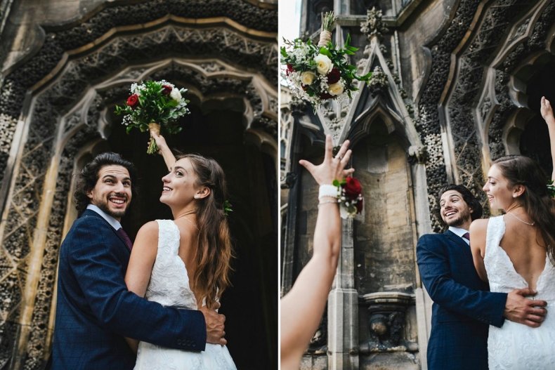 Bride Throws Her Wedding Bouquet