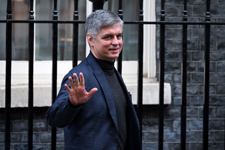 Vadym Prystaiko outside Number 10 UK Ukraine