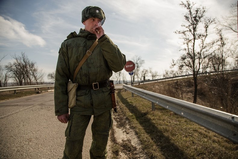 Russia soldier at Transnistria Moldova border crossing