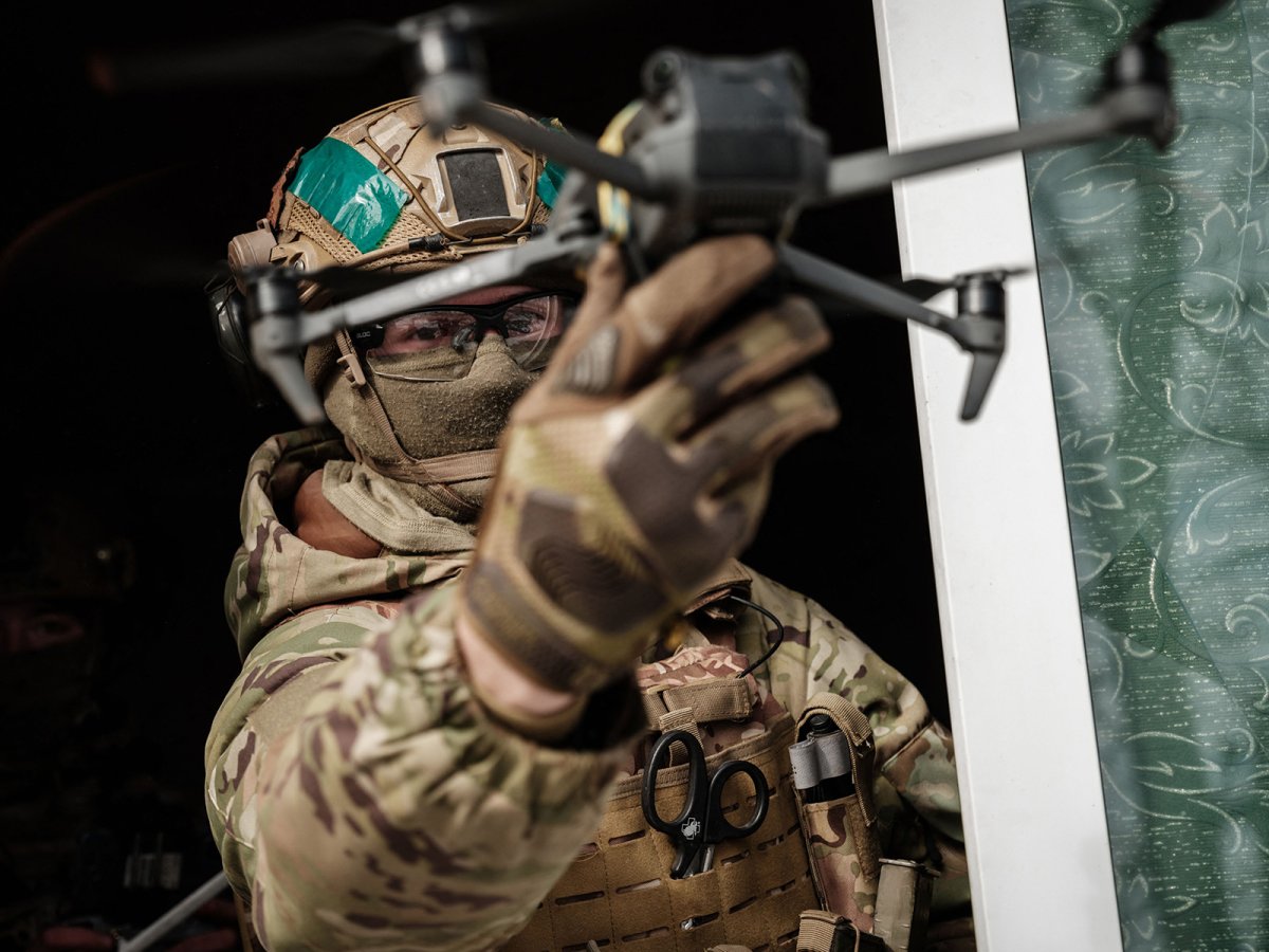 Ukrainian Serviceman With Drone in Bakhmut