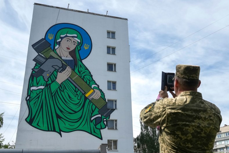 Kyiv mural Saint Javelin 