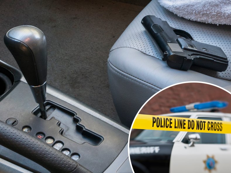 Composite Image, Hand Gun in a Car
