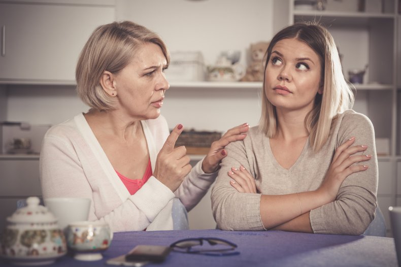 A mother pleading with her teenage daughter