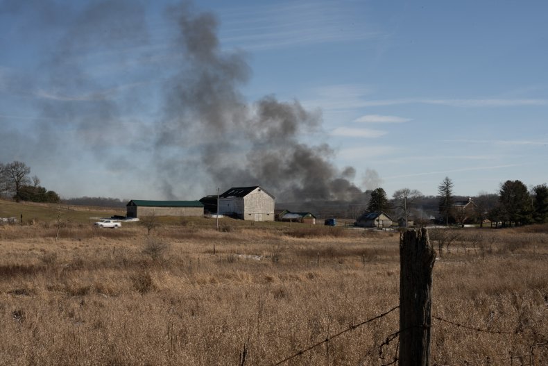 Ohio train derailment smoke cloud