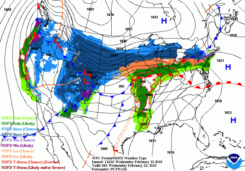 US precipitation forecast Feb 22