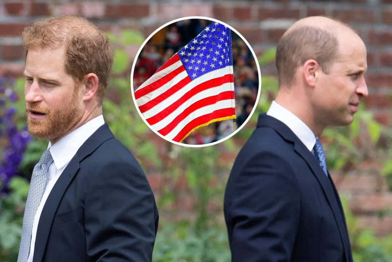 Prince Harry, William and U.S. Flag