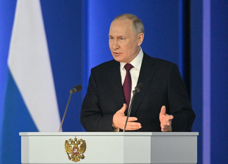 Russian President Vladimir Putin delivers speech
