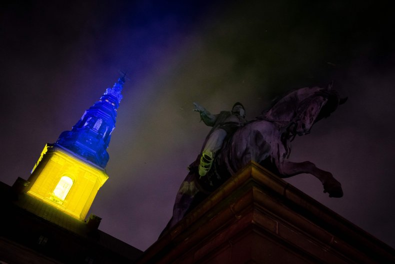 Christiansborg Castle marks Ukraine war anniversary