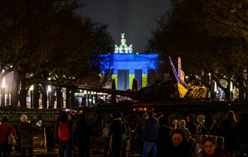 Destroyed tank placed outside Russia's Berlin embassy